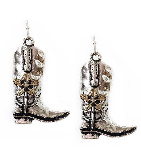 ( MX1298 )  WESTERN THEME TEXTURED EARRING - COWBOY BOOT