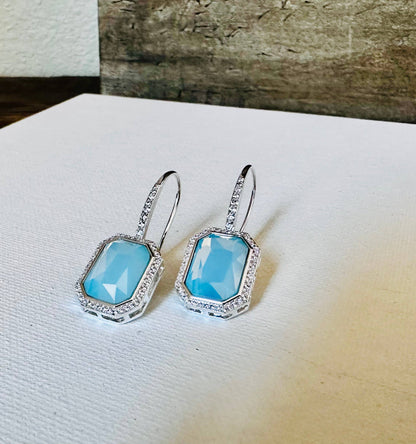 Bold Rectangle Aqua stone Earrings WIRE/ Jewelry