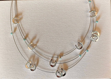 Multi mini horseshoes w/aqua bead necklace