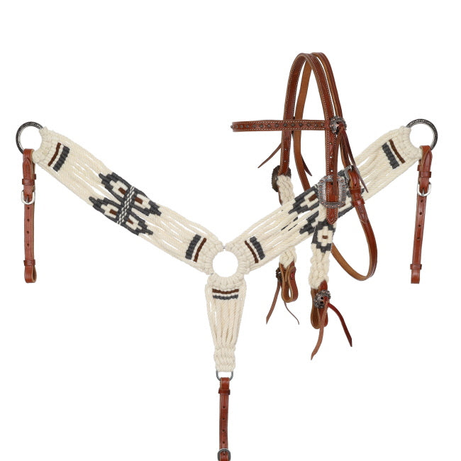 Showman Pinto Corded Mohair Browband Headstall and Breast Collar Set