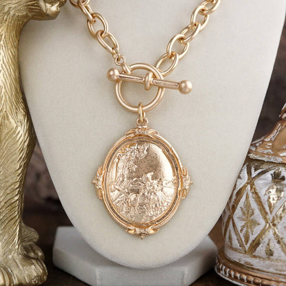 Golden Pasture – Horse Scene Toggle Pendant Necklace