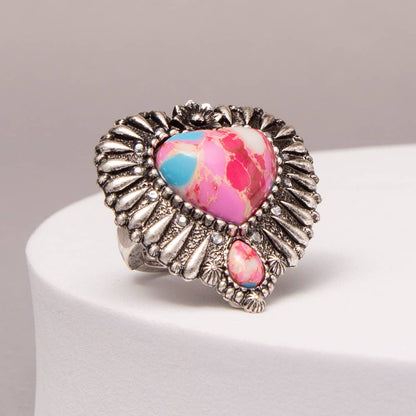 Western Multicolor Turquoise Heart Stretch Ring