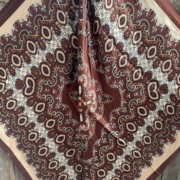 35X35"  Brown and Tan Paisley Wild Rag / Scarf WR913