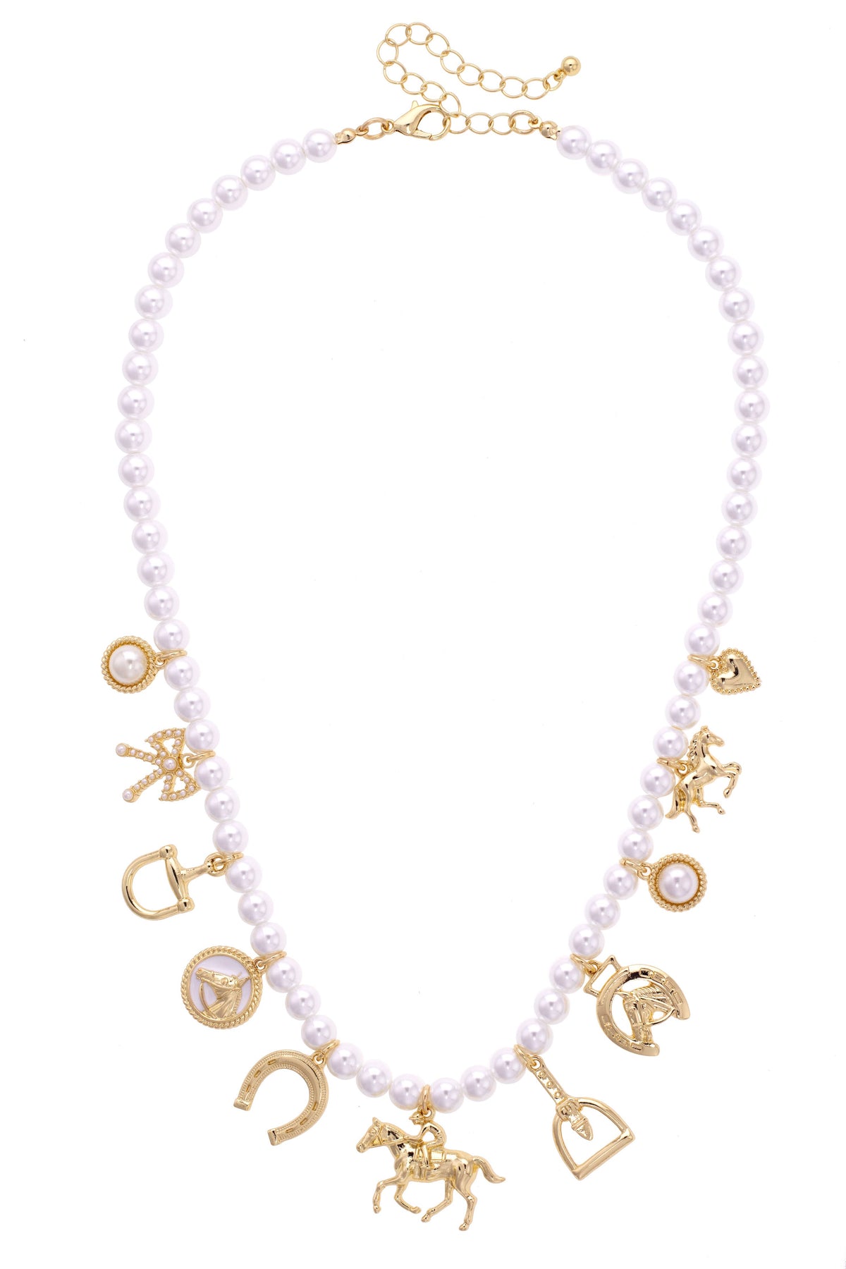 Equestrian Multi Charm Pearl Necklace in Ivory
