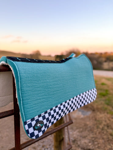 Turquoise Checks Out Wool Saddle Pad (Open Front)