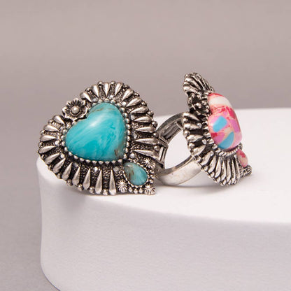 Western Multicolor Turquoise Heart Stretch Ring
