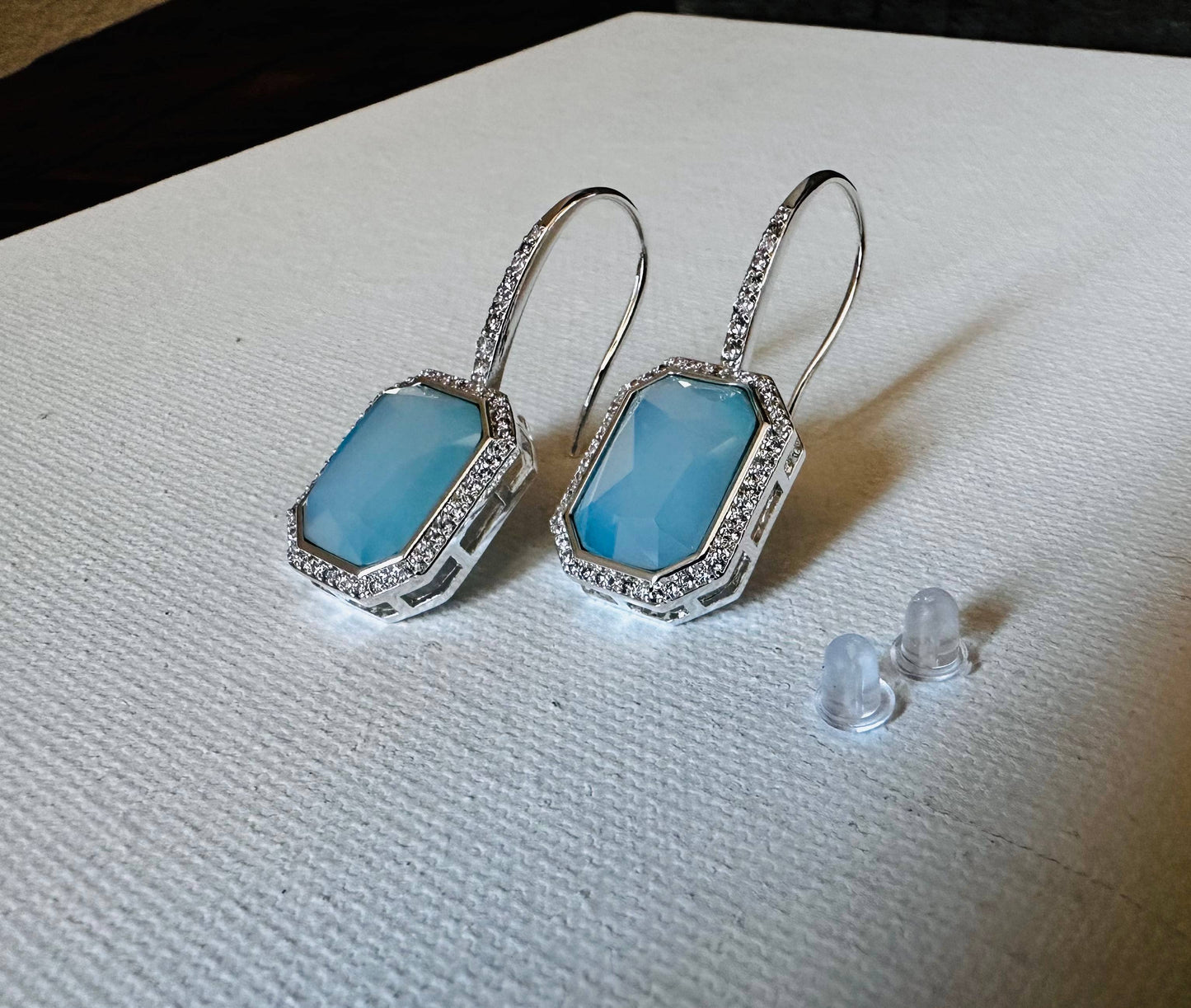 Bold Rectangle Aqua stone Earrings WIRE/ Jewelry