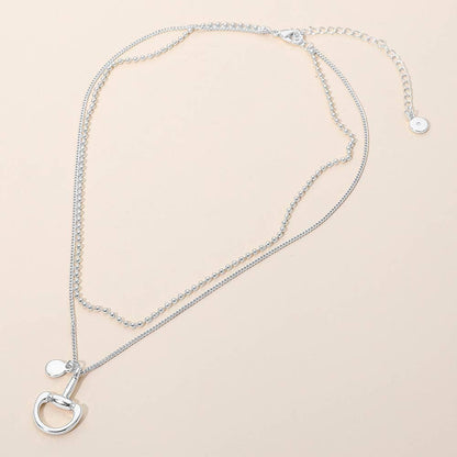 Polished Horsebit Disc Charm Beaded Chain Layered Necklace