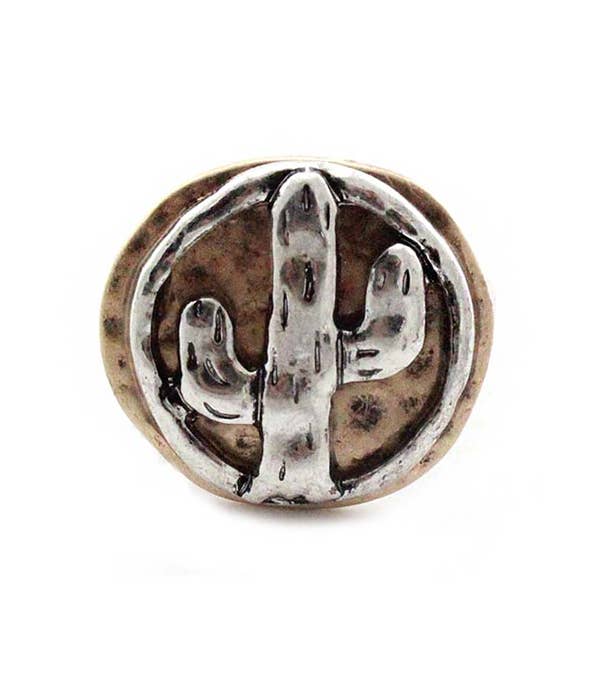 ( HX1077 )  VINTAGE METAL CACTUS STRETCH RING