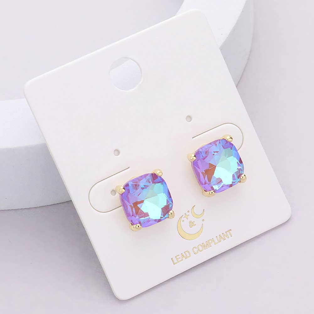 Cushion Square Stone Stud Evening Earrings