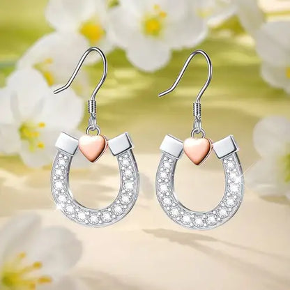 Horseshoe Pink Heart Earrings