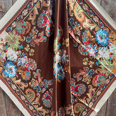 35X35" Brown and Cream Floral Wild Rag / Scarf WR1010