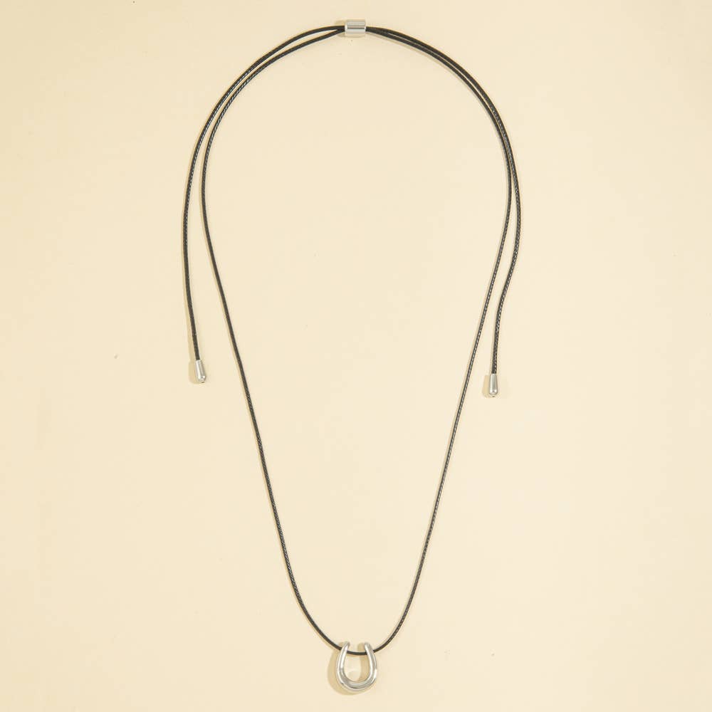 Open Horseshoe Pendant Cord Necklace