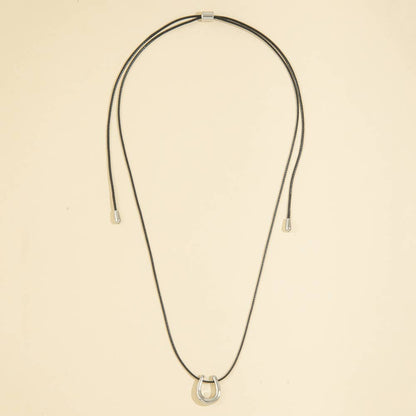 Open Horseshoe Pendant Cord Necklace