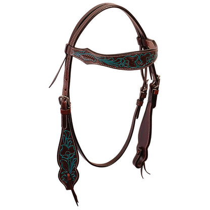 Headstall w/Tooled Browband w/Turquoise Accent