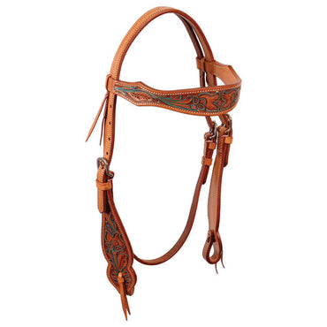 Headstall w/Tooled Browband w/Turquoise Accent
