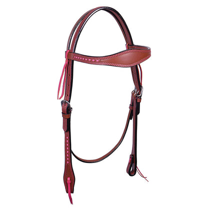 Headstall w/Browband w/Pink Buckstitch, Double Row Stitching