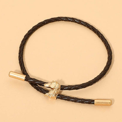 Horse Charm Accent Braided Faux Leather Cord Adjustable Bracelet