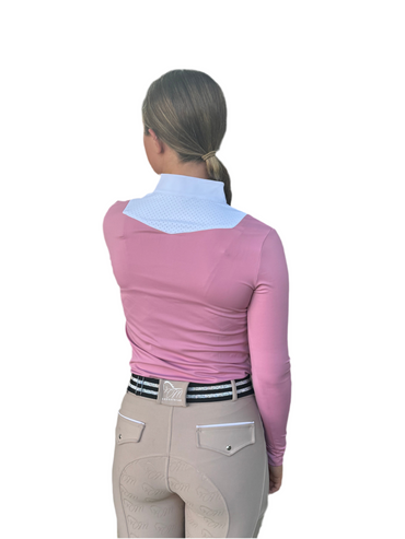 Pink and white equestrian two tone long sleeve show shirt