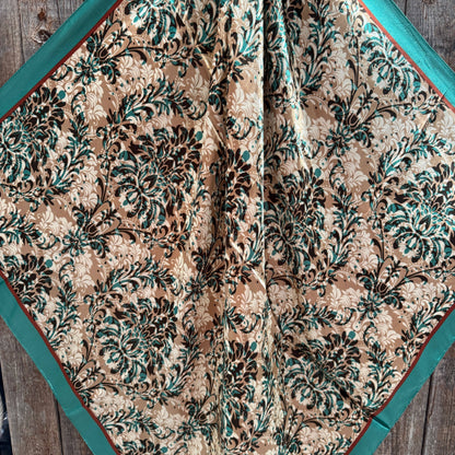 35X35" Emerald and Tan Floral Wild Rag / Scarf WR3448