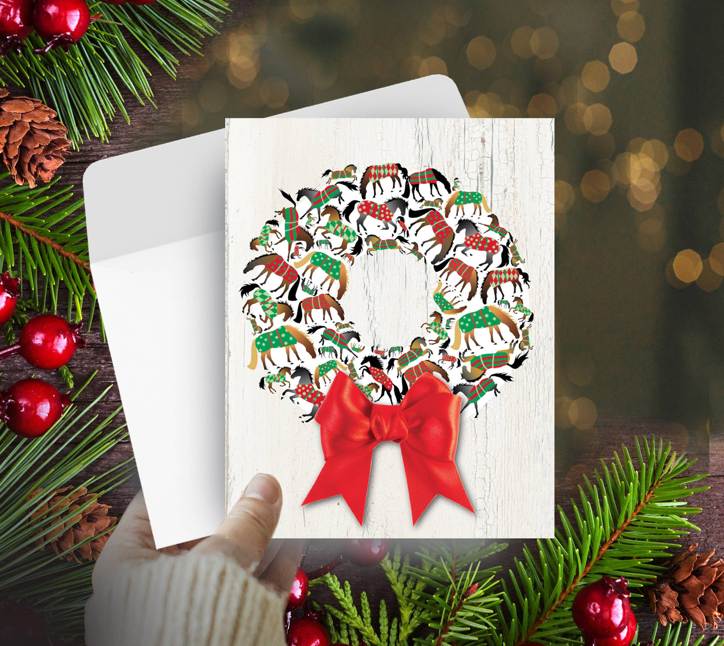 Horse Boxed Christmas Cards / Blankets Wreath / 8 Holiday