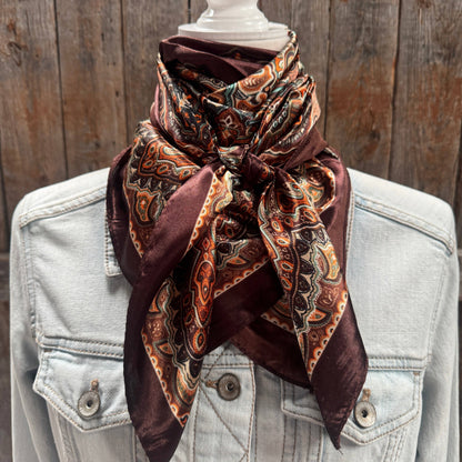 35X35" Brown and Orange Paisley Wild Rag / Scarf WR3452