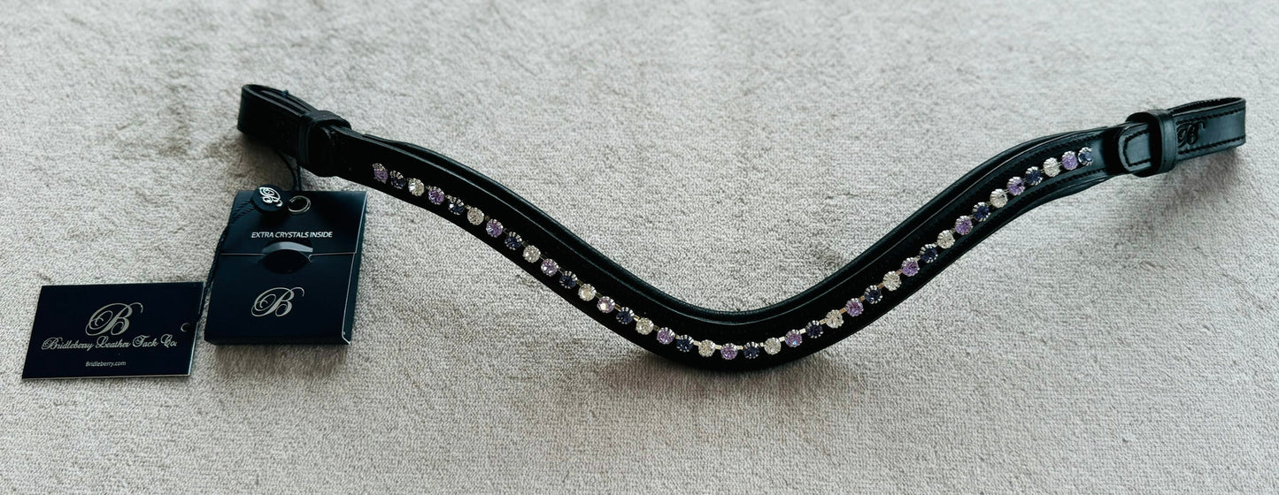 #111 Leather Browband in Crystal /Lavender /Purple Single Row "U"Shaped Design