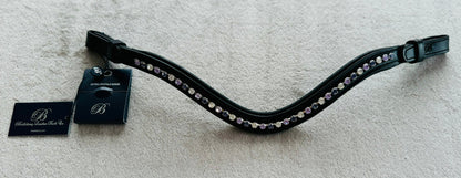 #111 Leather Browband in Crystal /Lavender /Purple Single Row "U"Shaped Design