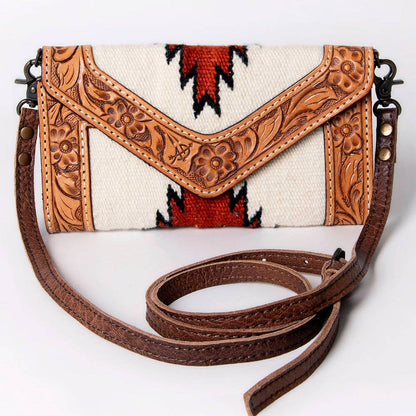 Western Envelope Crossbody Bag Handwoven Wool & Tooled Leather by American Darling