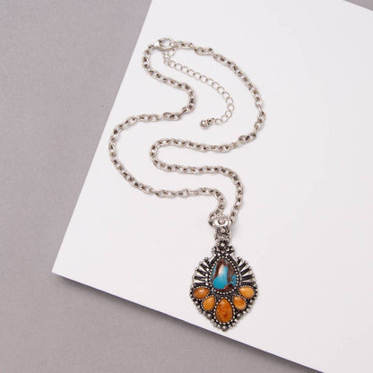 Western Hand Stone Teardrop Concho Necklace
