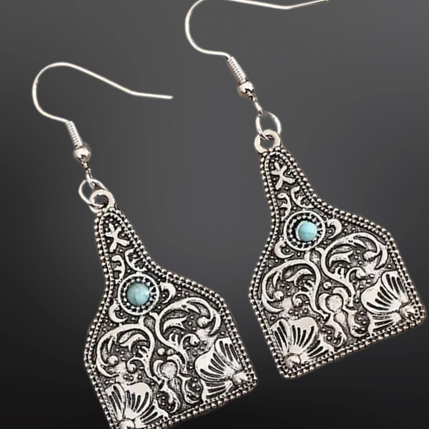 Cow Tag Western Faux Turquoise Earrings