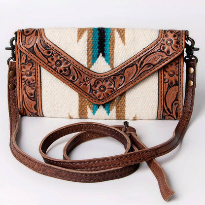 Western Envelope Crossbody Bag Handwoven Wool & Tooled Leather by American Darling