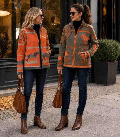 Orange Gallop Zipper Sweater