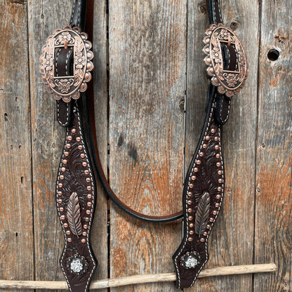 Dark Oil Floral Copper Headstall & Breastcollar Tack Set