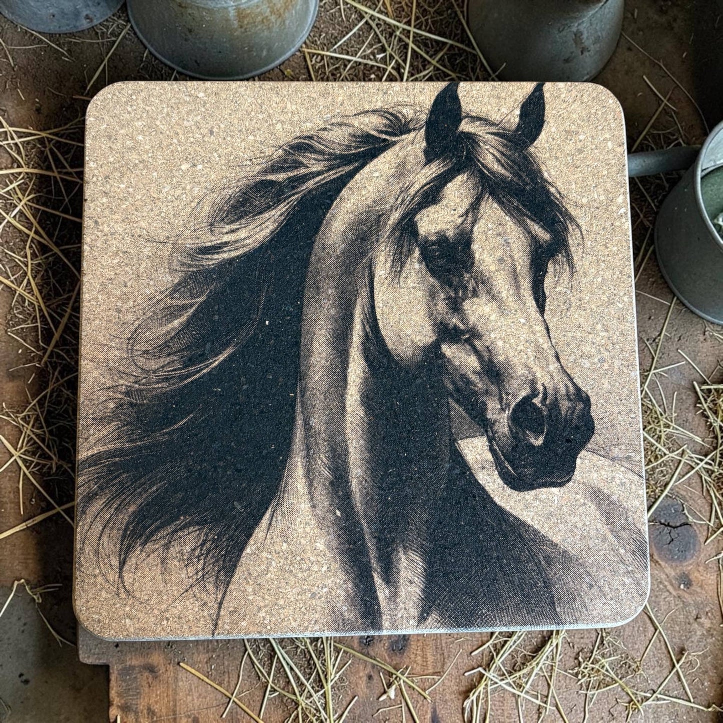 Arab Horse cork trivet and drink coasters, gift set