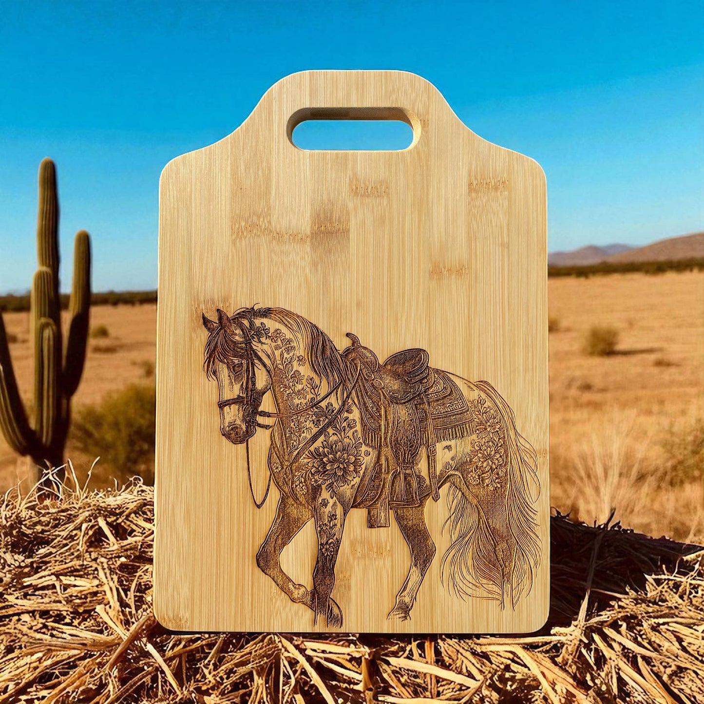 Western Dressage Horse Bamboo Cutting, cheese board