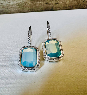 Bold Rectangle Aqua stone Earrings WIRE/ Jewelry