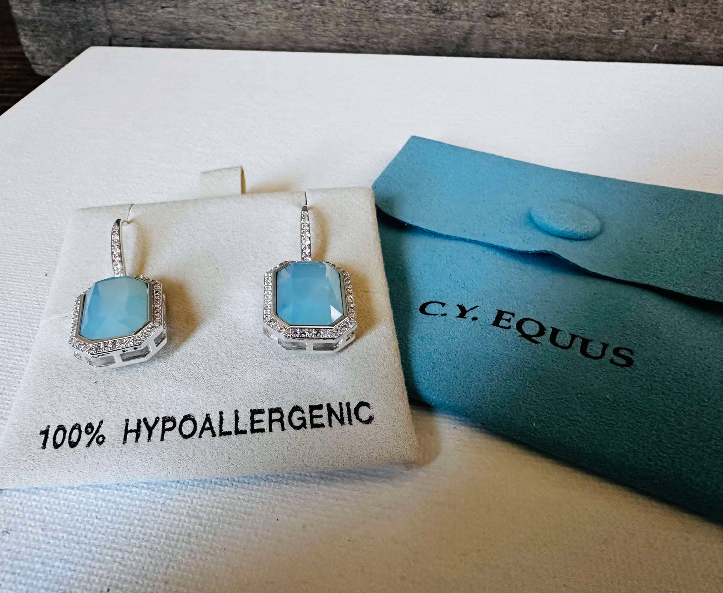 Bold Rectangle Aqua stone Earrings WIRE/ Jewelry