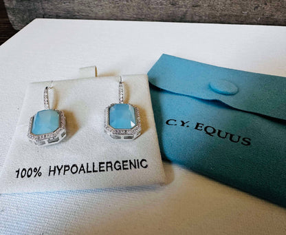 Bold Rectangle Aqua stone Earrings WIRE/ Jewelry