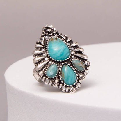 Western Multicolor Teardrop Turquoise Stretch Ring
