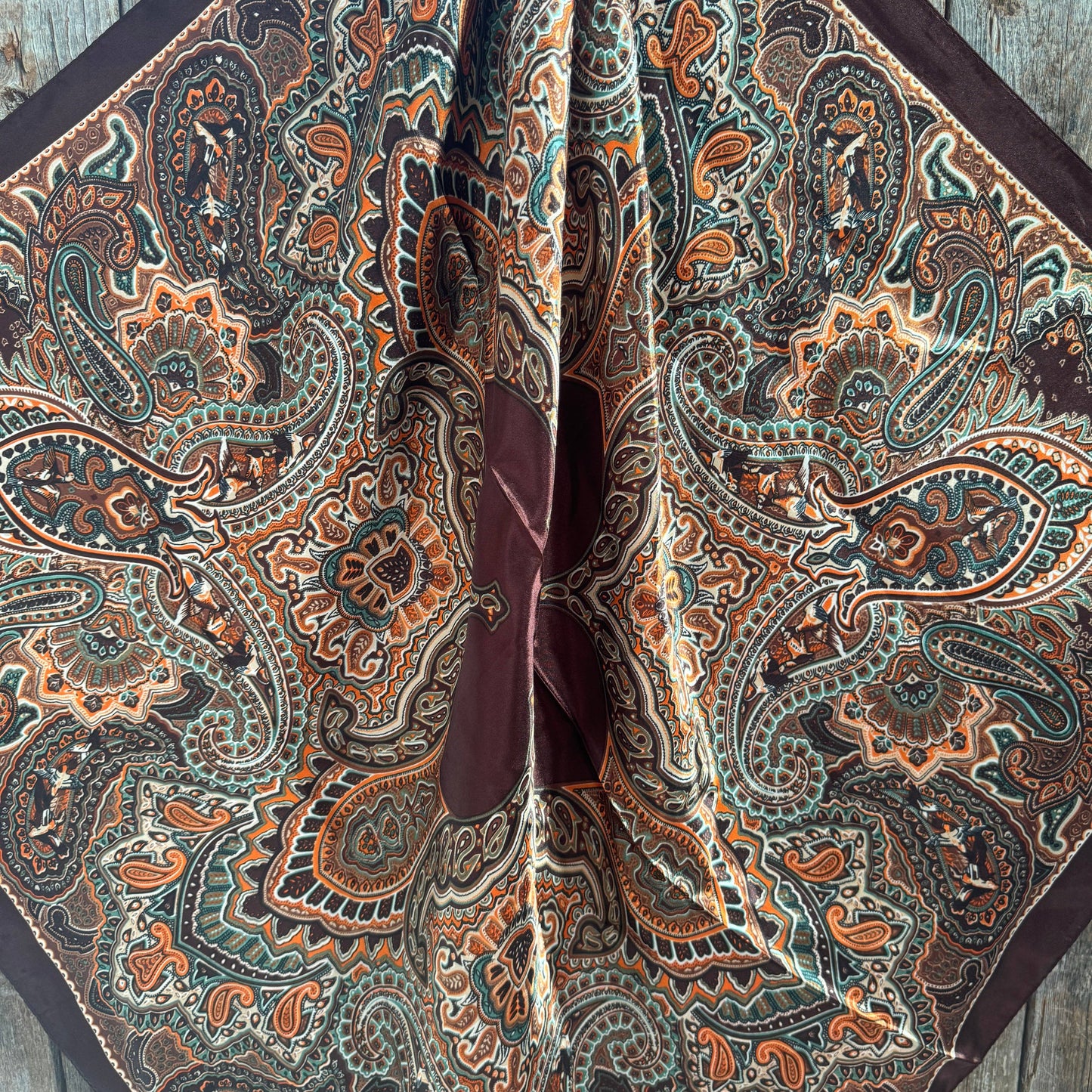 35X35" Brown and Orange Paisley Wild Rag / Scarf WR3452