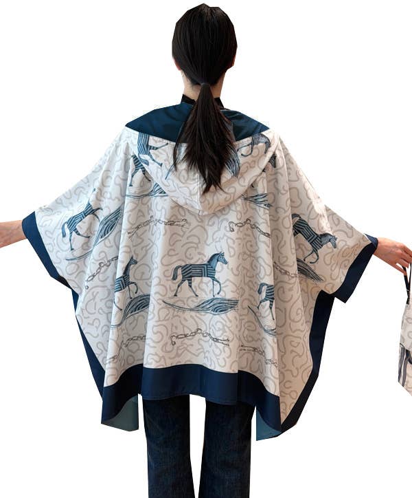 Navy Zaffre Horse and Chain Reversible Rain Cape