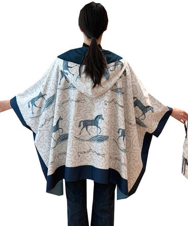 Navy Zaffre Horse and Chain Reversible Rain Cape