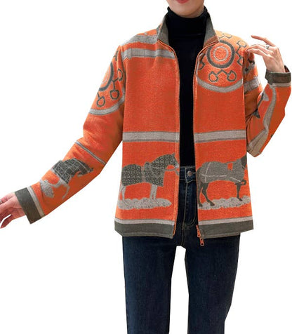 Orange Gallop Zipper Sweater