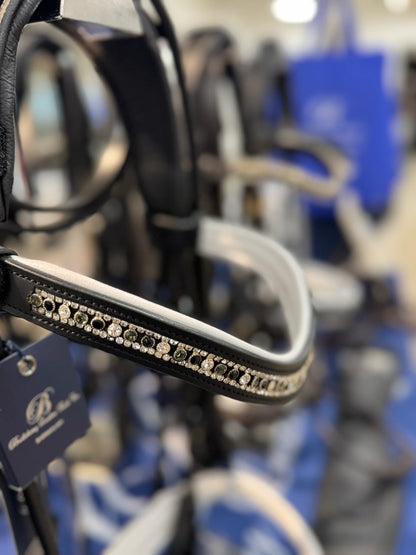 #129 Row of Lg. Shades of grey Crystals Edged in small Crystals, White Padding