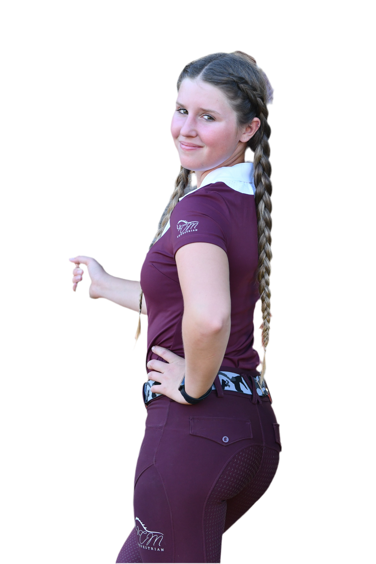 Burgundy and White Equestrian two tone long sleeve show shirt