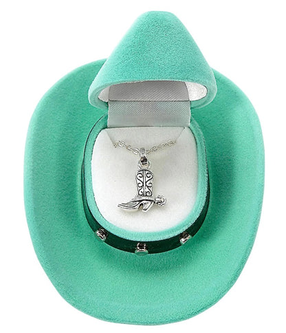 AWST Int'l Cowboy Boot Necklace w/Colorful Cowboy Hat Gift Box