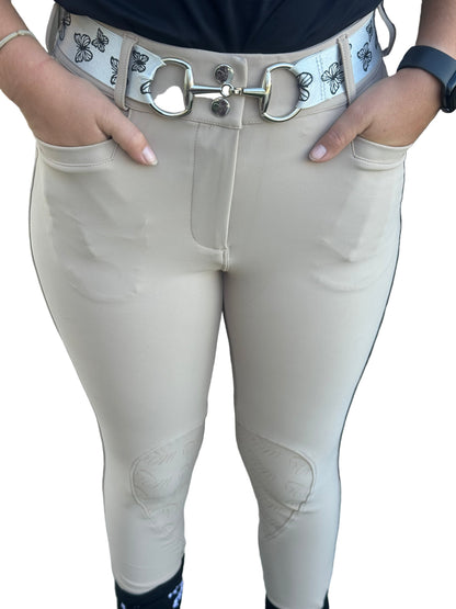 Tan CM Button up logo Breeches Women's Full Seat Riding Silicon Grip Horse Riding Equestrian Breeches