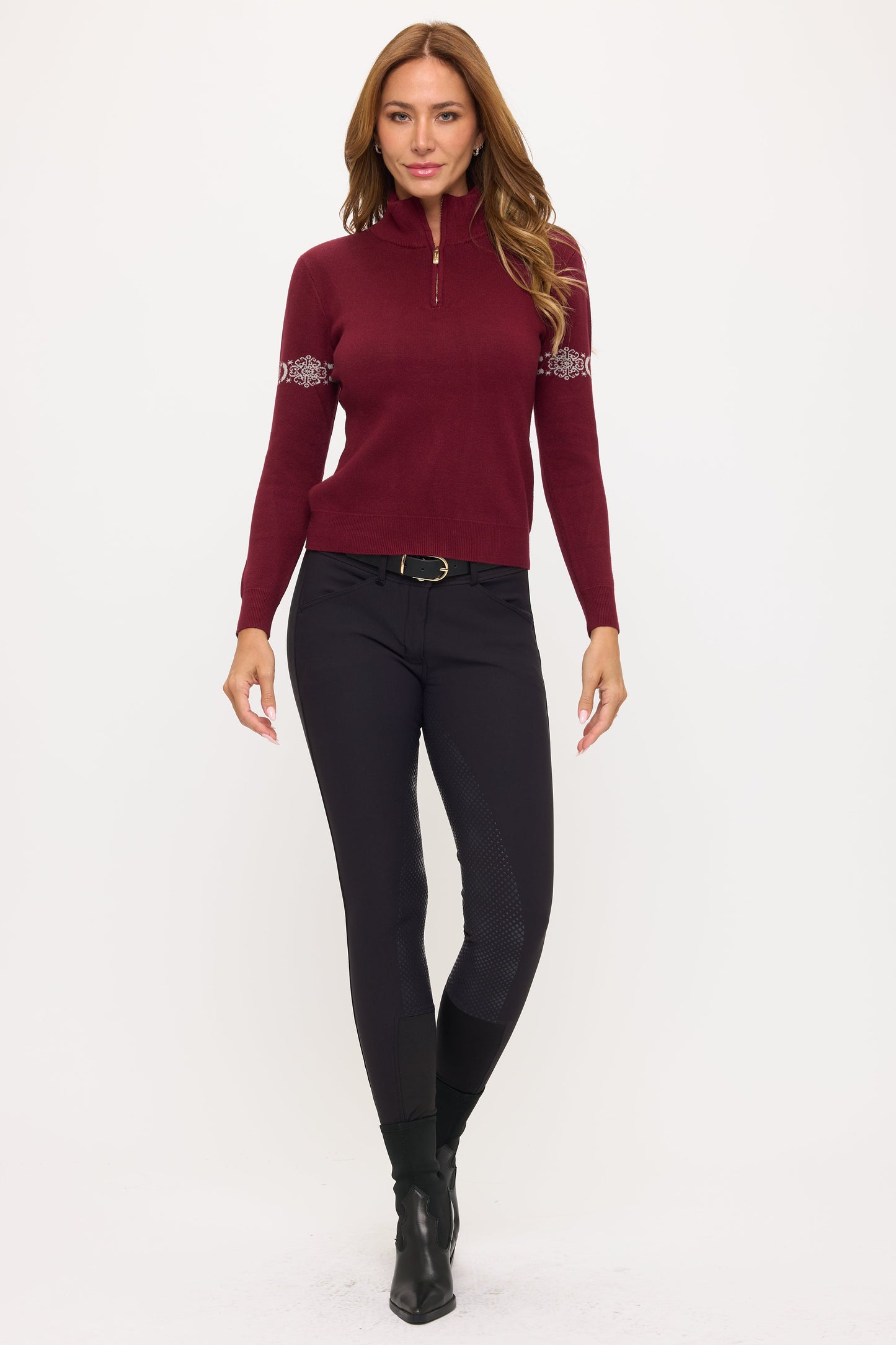 Dancing Equestrian Catching Snowflakes - Burgundy Knit