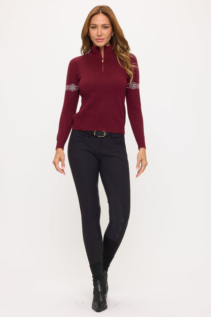 Dancing Equestrian Catching Snowflakes - Burgundy Knit